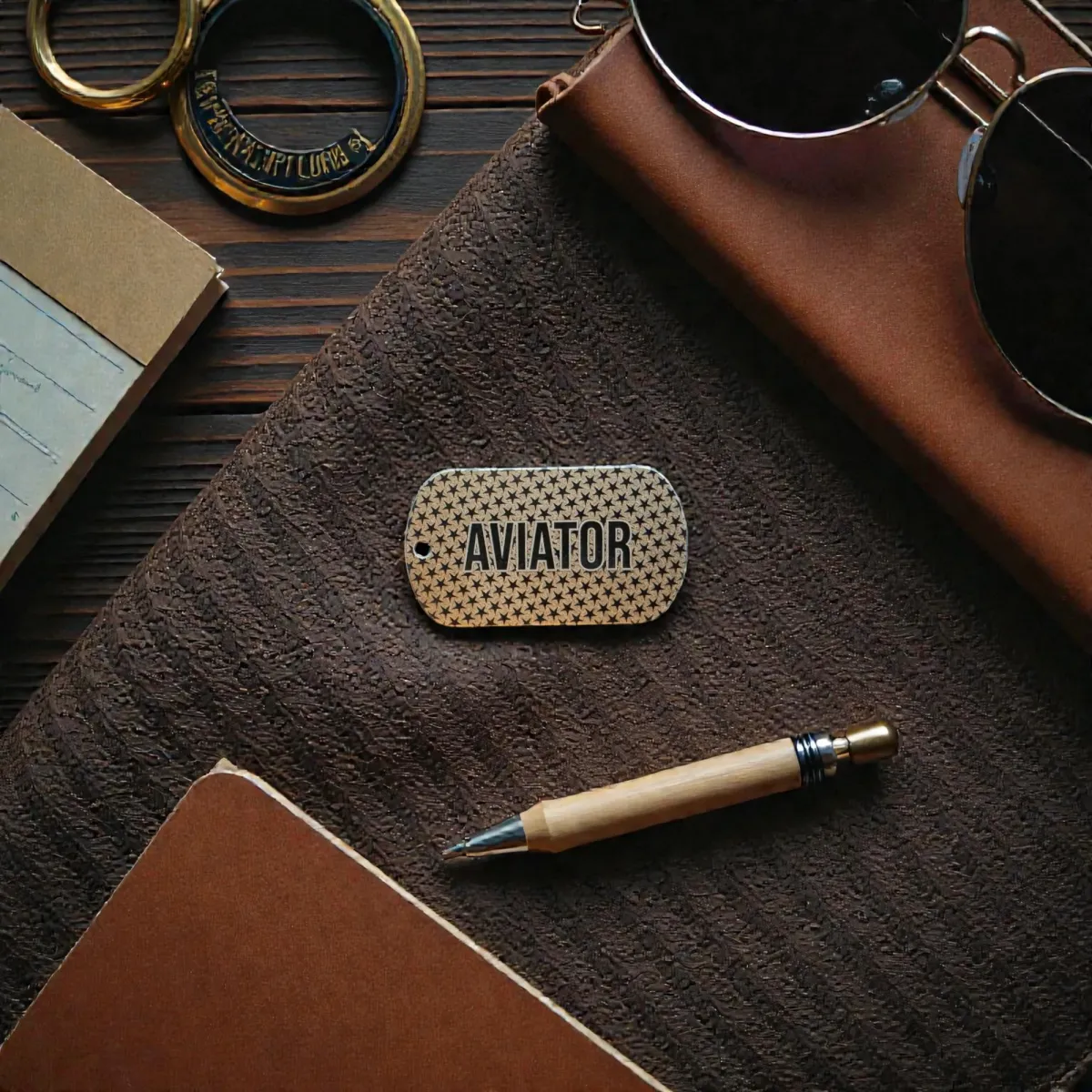 Titanyum Anahtarlık "AVIATOR – Star Pattern"