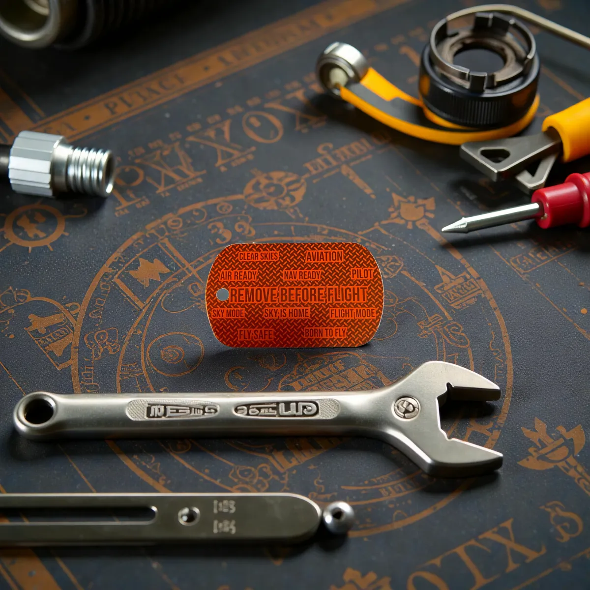 Schlüsselanhänger „REMOVE BEFORE FLIGHT“ aus Aluminium