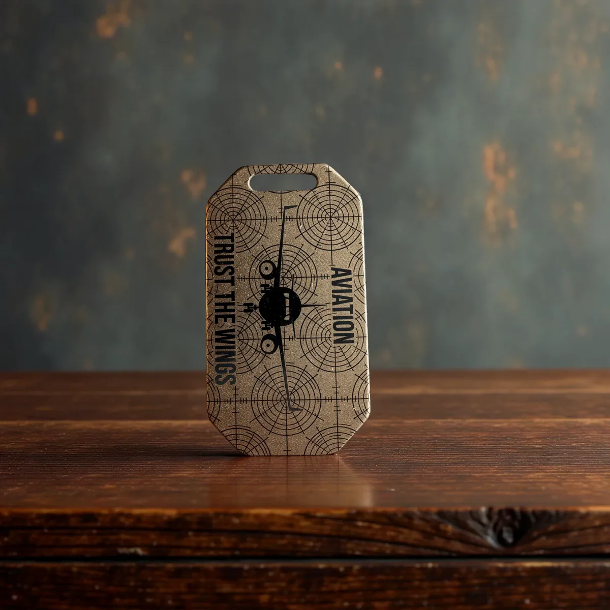 Porte-clés en titane « AVIATION – Trust the Wings » avec gravure laser