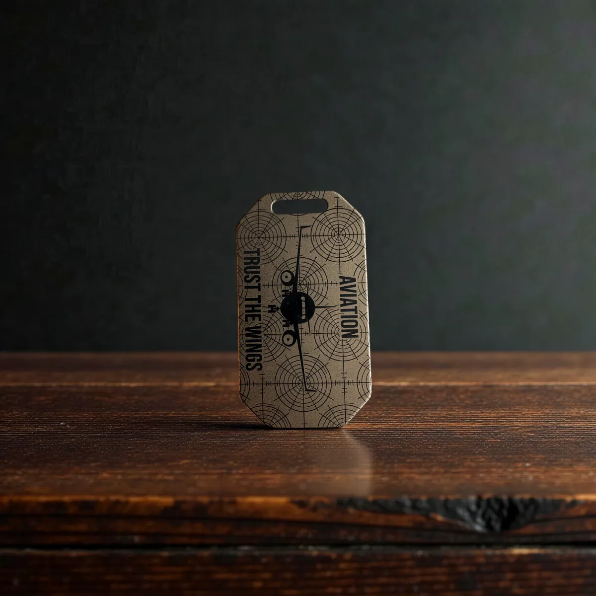 Porte-clés en titane « AVIATION – Trust the Wings » avec gravure laser