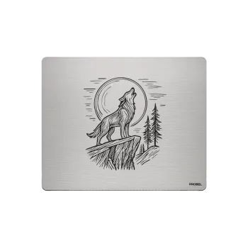 Aluminium-Mousepad PROBEL – Lasergravur „Heulender Wolf bei Mondschein