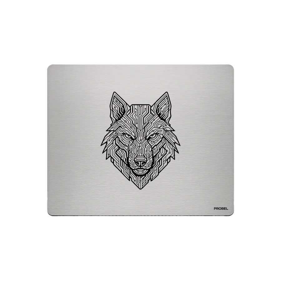 Aluminium-Mousepad – Lasergravur „Cyber Wolf“