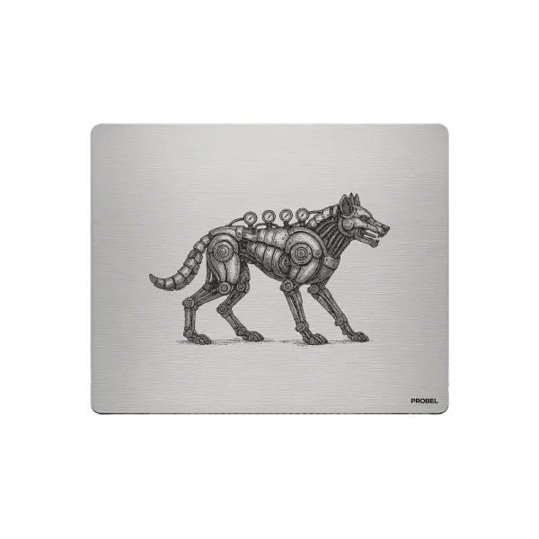 Aluminium-Mousepad – Lasergravur „Mechanischer Wolf“