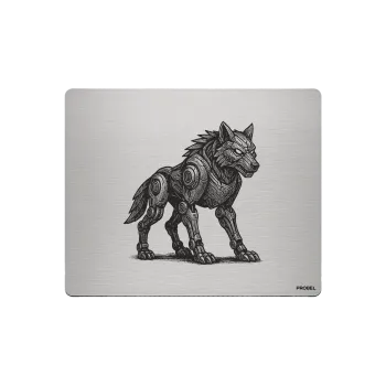 Aluminium-Mousepad – Lasergravur „Gepanzerter Cyber-Wolf“