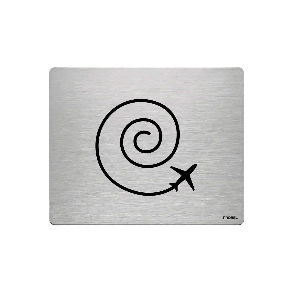 Aluminium-Mousepad – Lasergravur „Flugspirale mit Flugzeug“