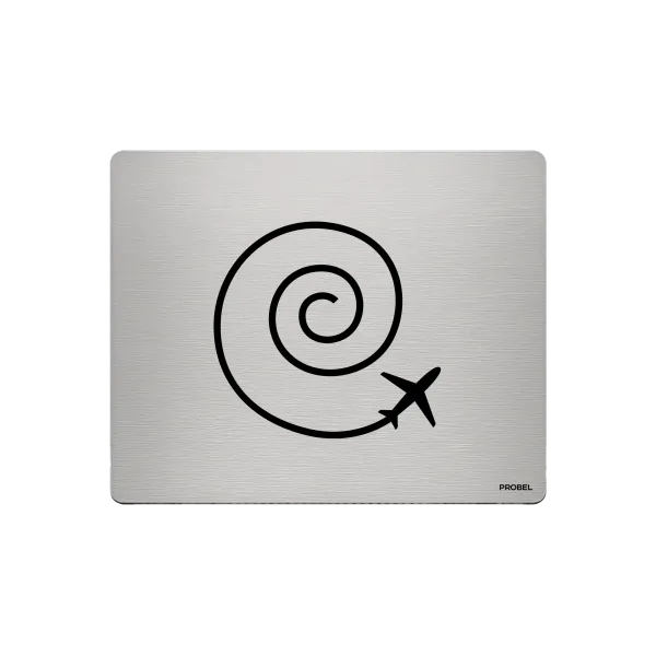 Aluminium-Mousepad – Lasergravur „Flugspirale mit Flugzeug“