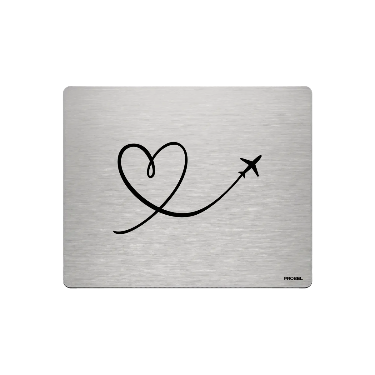 Aluminium-Mousepad – Lasergravur „Herzflug mit Flugzeug“