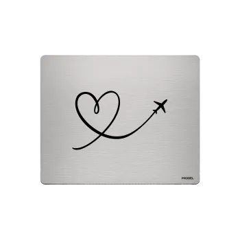 Aluminium-Mousepad – Lasergravur „Herzflug mit Flugzeug“