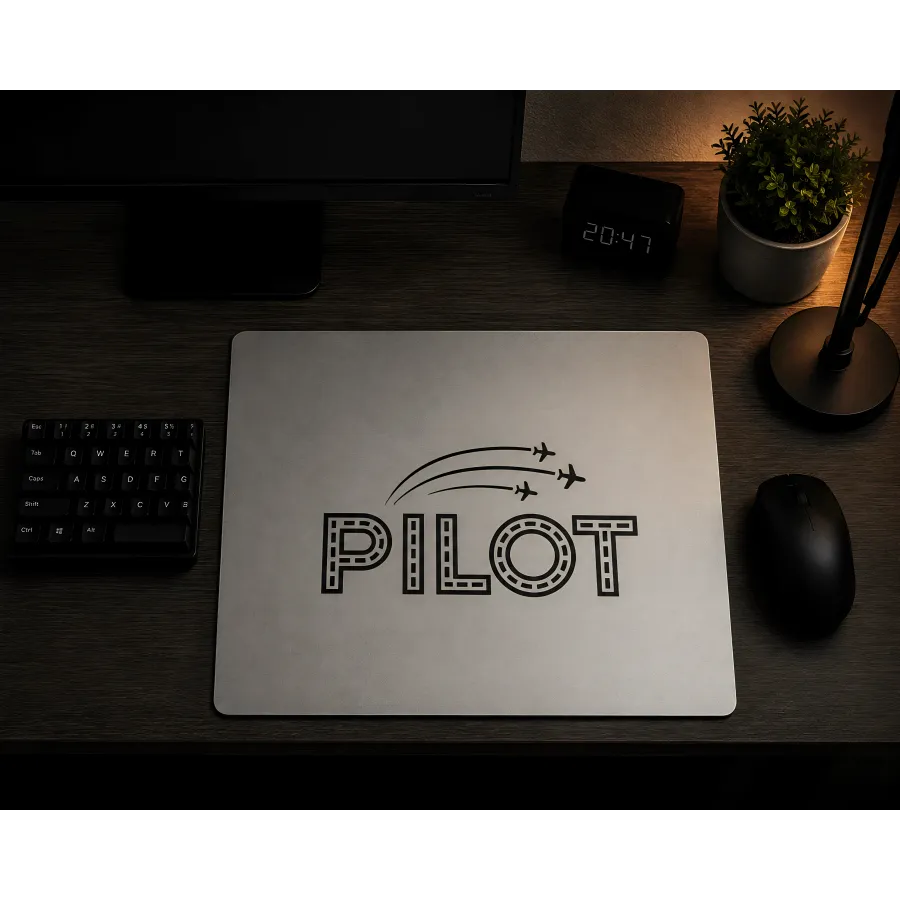Aluminium-Mousepad – Lasergravur „PILOT mit Runway-Schrift“