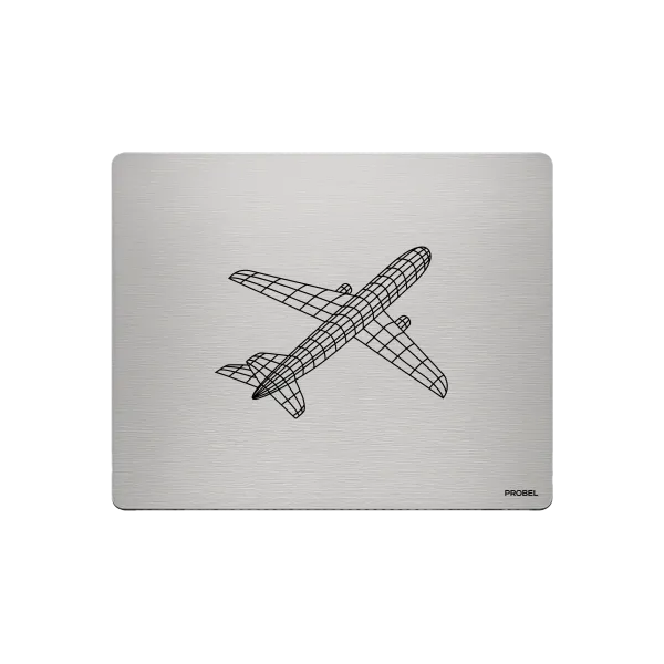 Aluminium-Mousepad – Lasergravur „Flugzeug Wireframe 3D“
