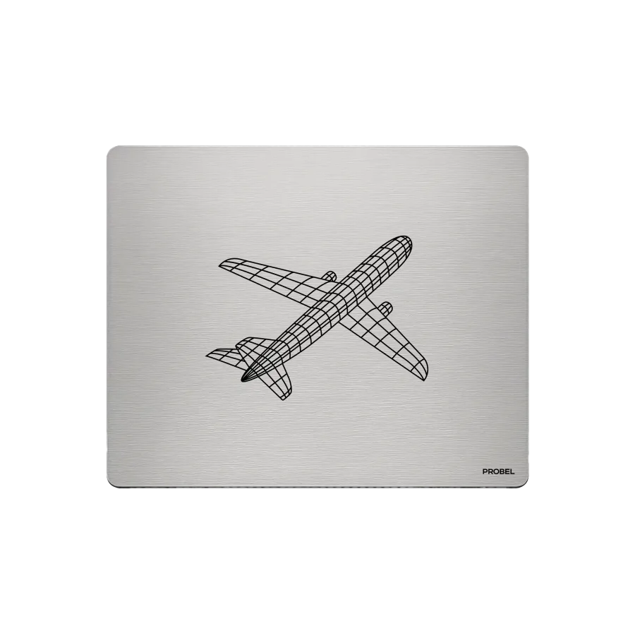 Aluminium-Mousepad – Lasergravur „Flugzeug Wireframe 3D“