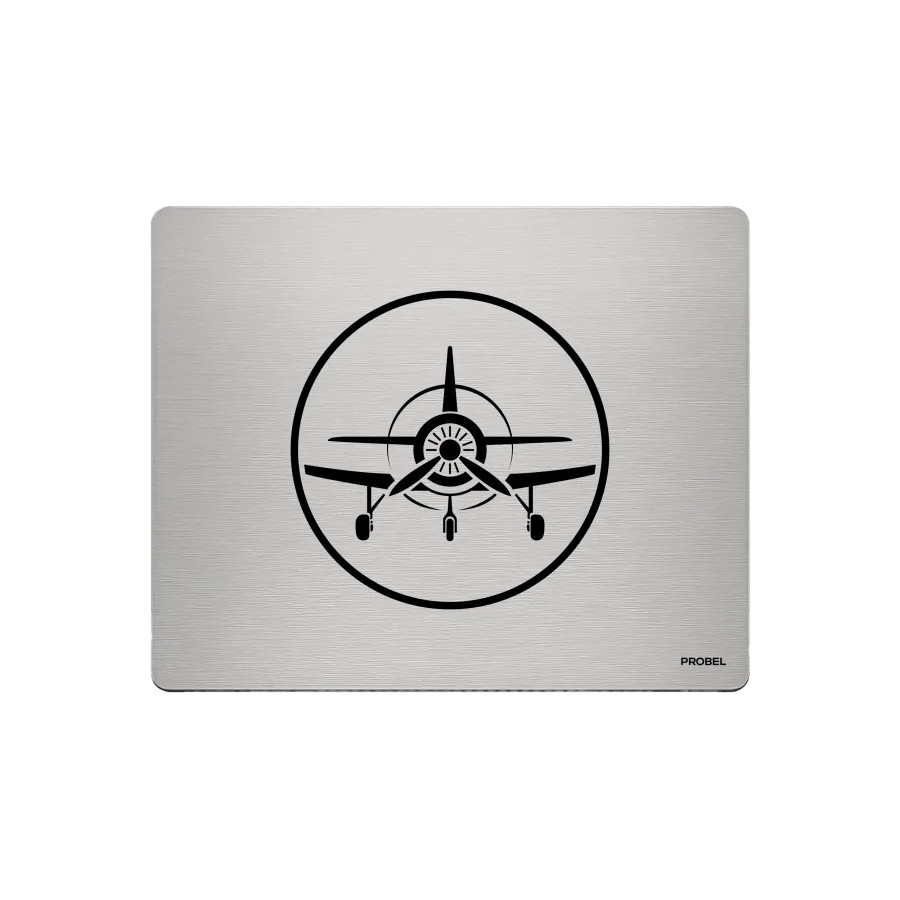 Aluminium-Mousepad – Lasergravur „Propellerflugzeug Emblem“