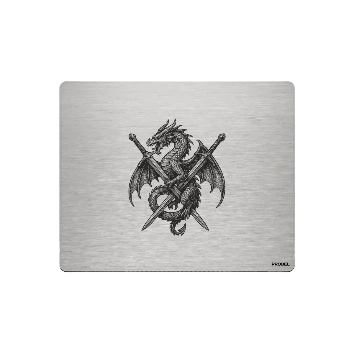 Aluminium-Mousepad – Lasergravur „Dragon & Crossed Swords“