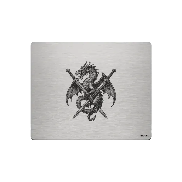 Aluminium-Mousepad – Lasergravur „Dragon & Crossed Swords“