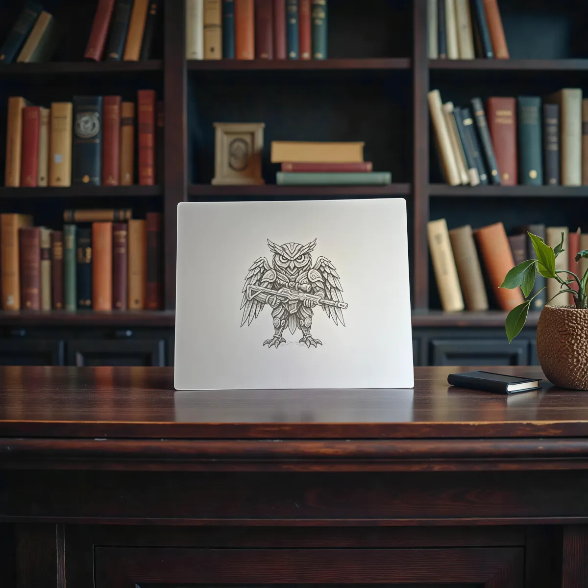 Aluminium-Mousepad – Lasergravur „Mechanical Owl Warrior“