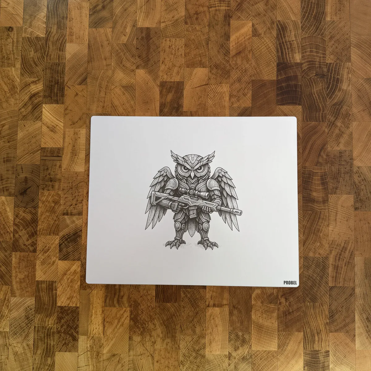 Aluminium-Mousepad – Lasergravur „Mechanical Owl Warrior“
