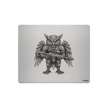 Aluminium-Mousepad – Lasergravur „Mechanical Owl Warrior“
