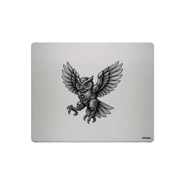 Alfombrilla de ratón de aluminio – grabado láser “Mechanical Owl Flight”