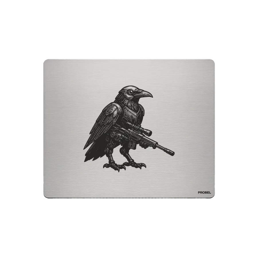 Aluminium-Mousepad – Lasergravur „Mechanical Raven“