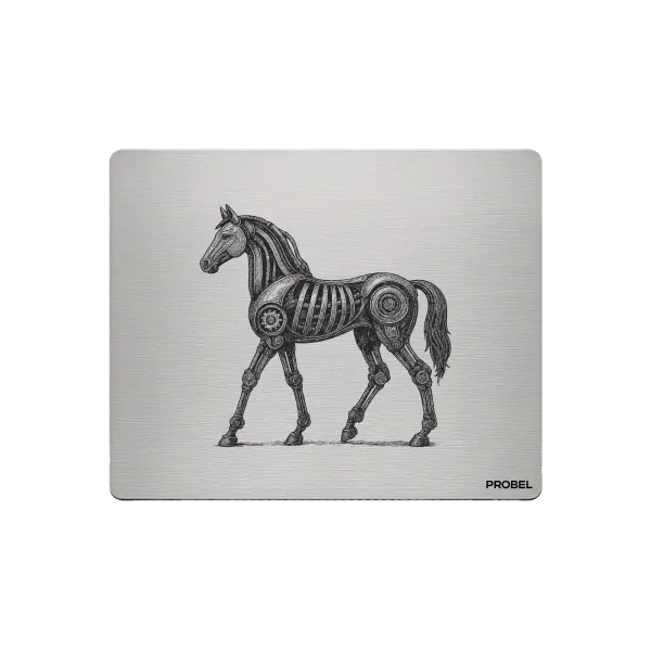 Aluminium-Mousepad – Lasergravur „Cyber Horse Sentinel“