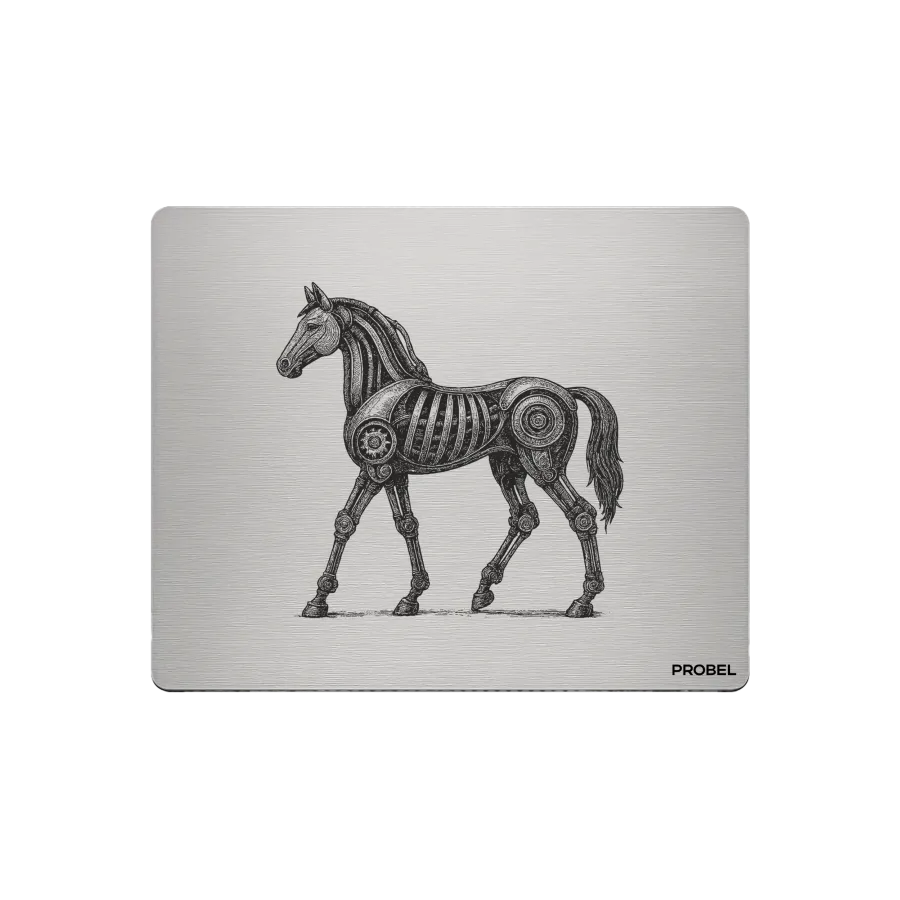 Aluminium-Mousepad – Lasergravur „Cyber Horse Sentinel“