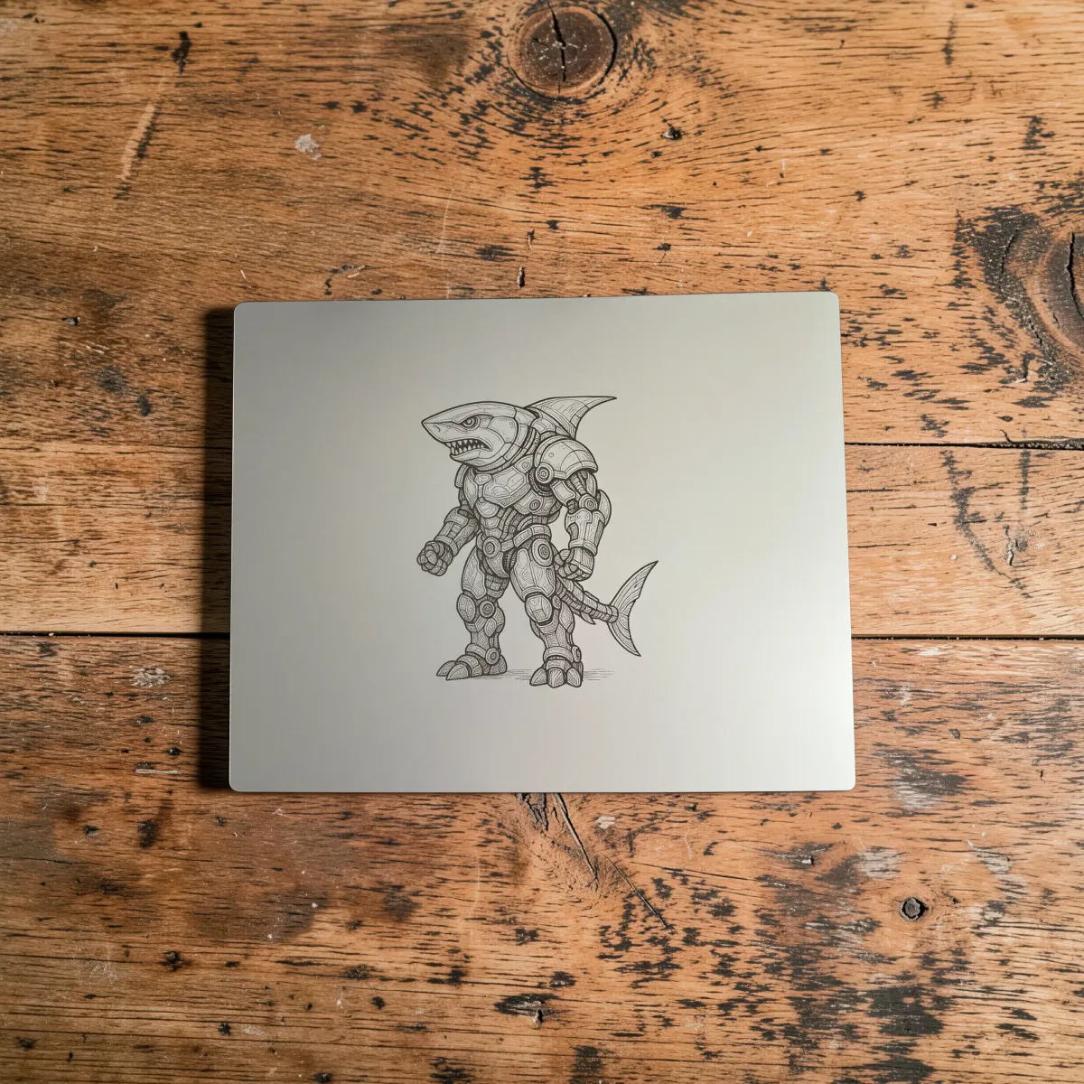 Aluminium-Mousepad – Lasergravur „Iron Predator Shark“