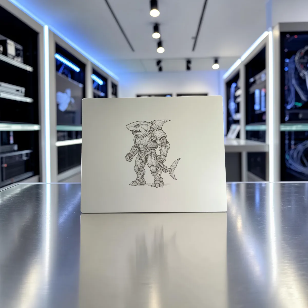 Aluminium-Mousepad – Lasergravur „Iron Predator Shark“