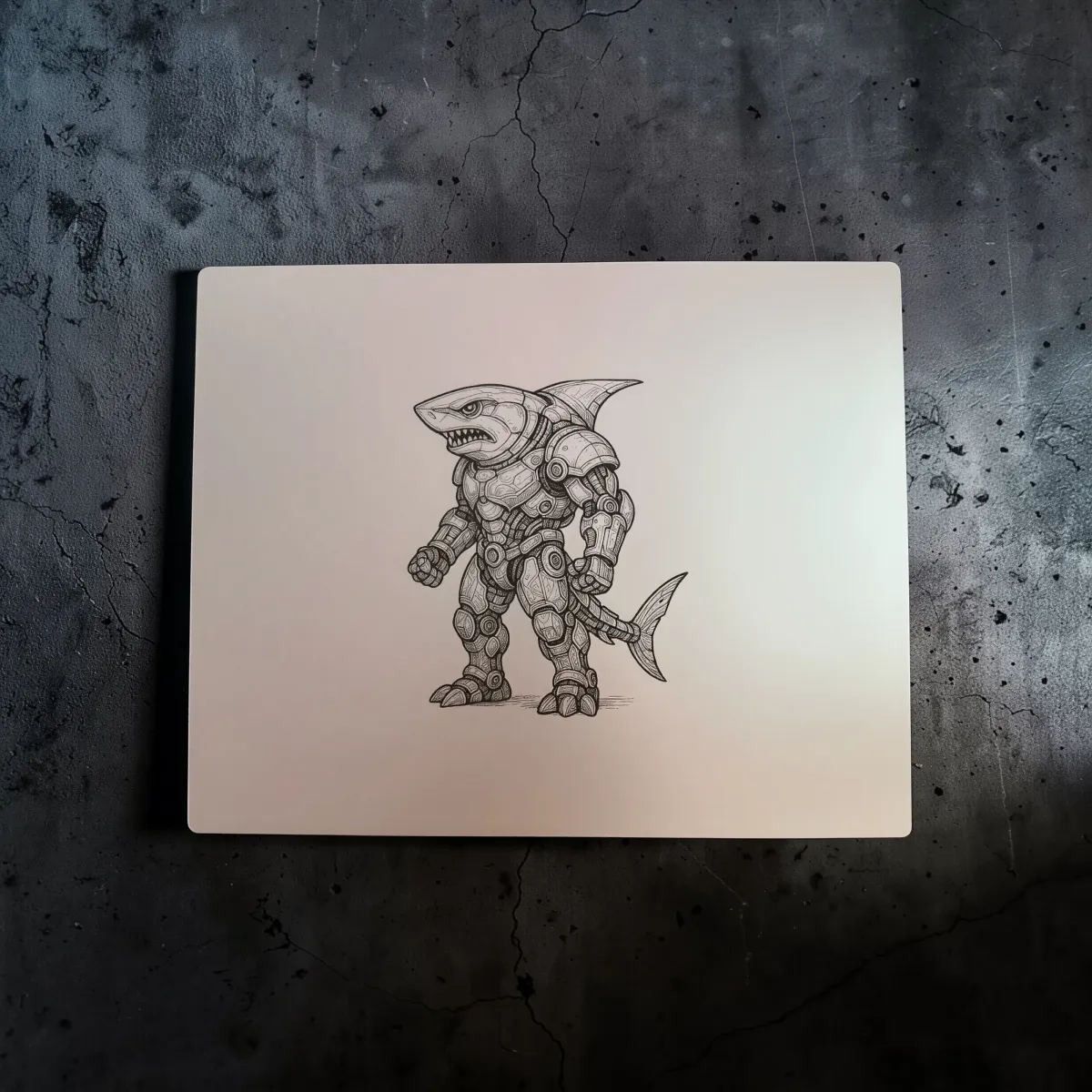 Aluminium-Mousepad – Lasergravur „Iron Predator Shark“