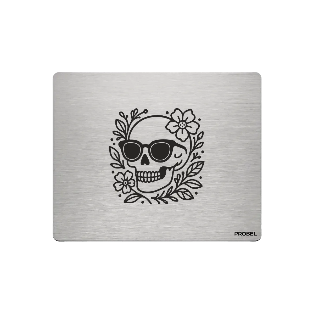 Aluminium-Mousepad – Lasergravur „Skull Summer Flowers“
