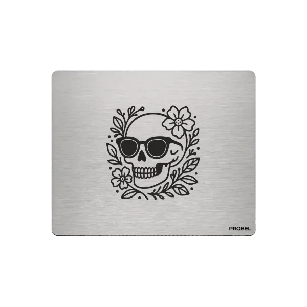 Aluminium-Mousepad – Lasergravur „Skull Summer Flowers“