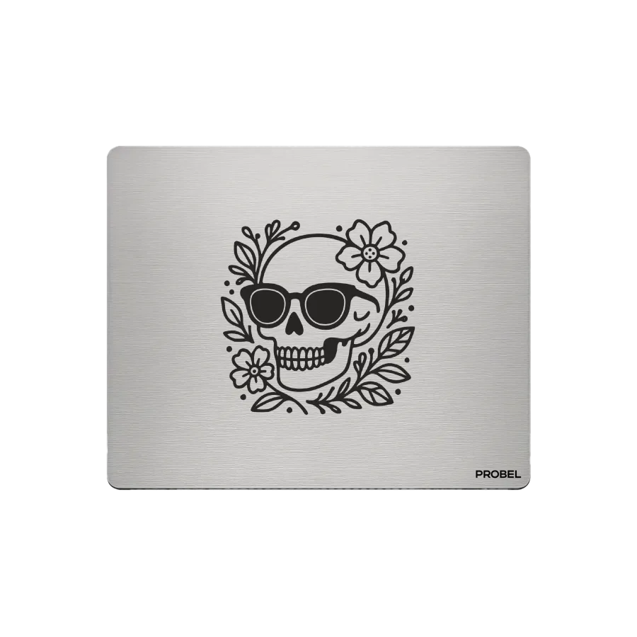 Aluminium-Mousepad – Lasergravur „Skull Summer Flowers“