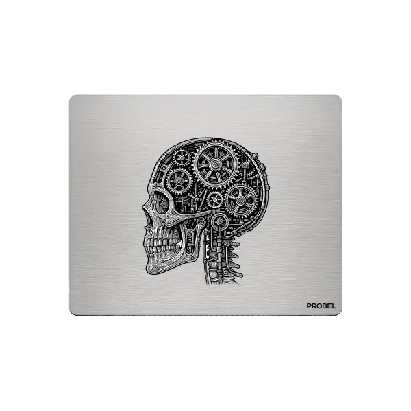 Aluminium-Mousepad – Lasergravur „Mecha Skull Profile“