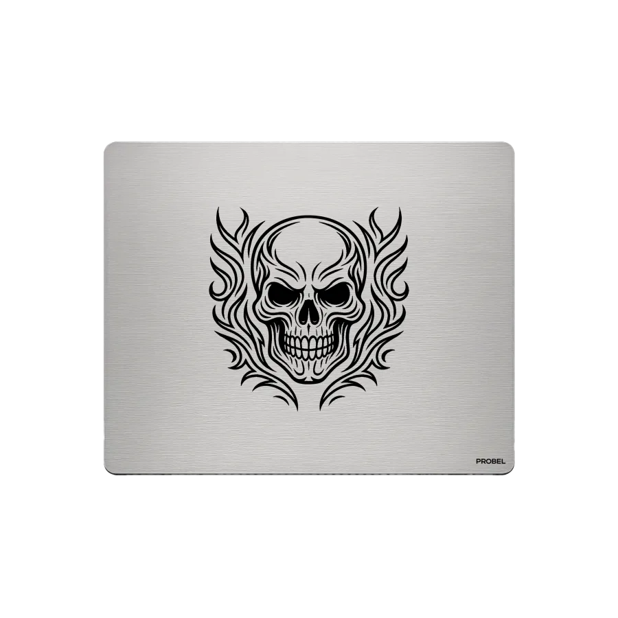 Aluminium-Mousepad – Lasergravur „Flame Tribal Skull“