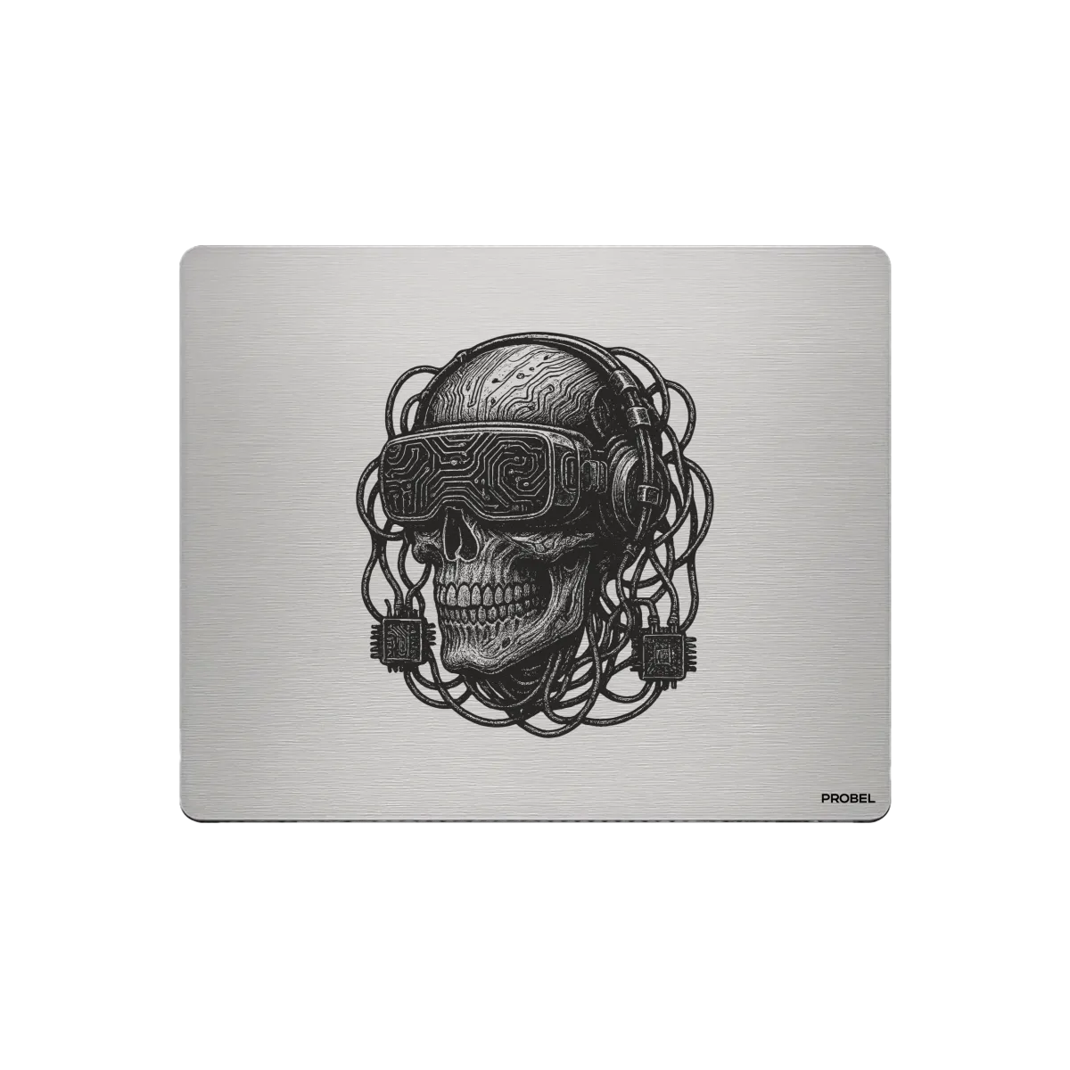 Aluminium-Mousepad – Lasergravur „Cyber VR Skull Nexus“