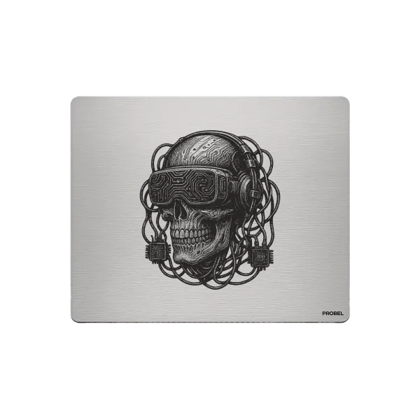 Aluminium-Mousepad – Lasergravur „Cyber VR Skull Nexus“