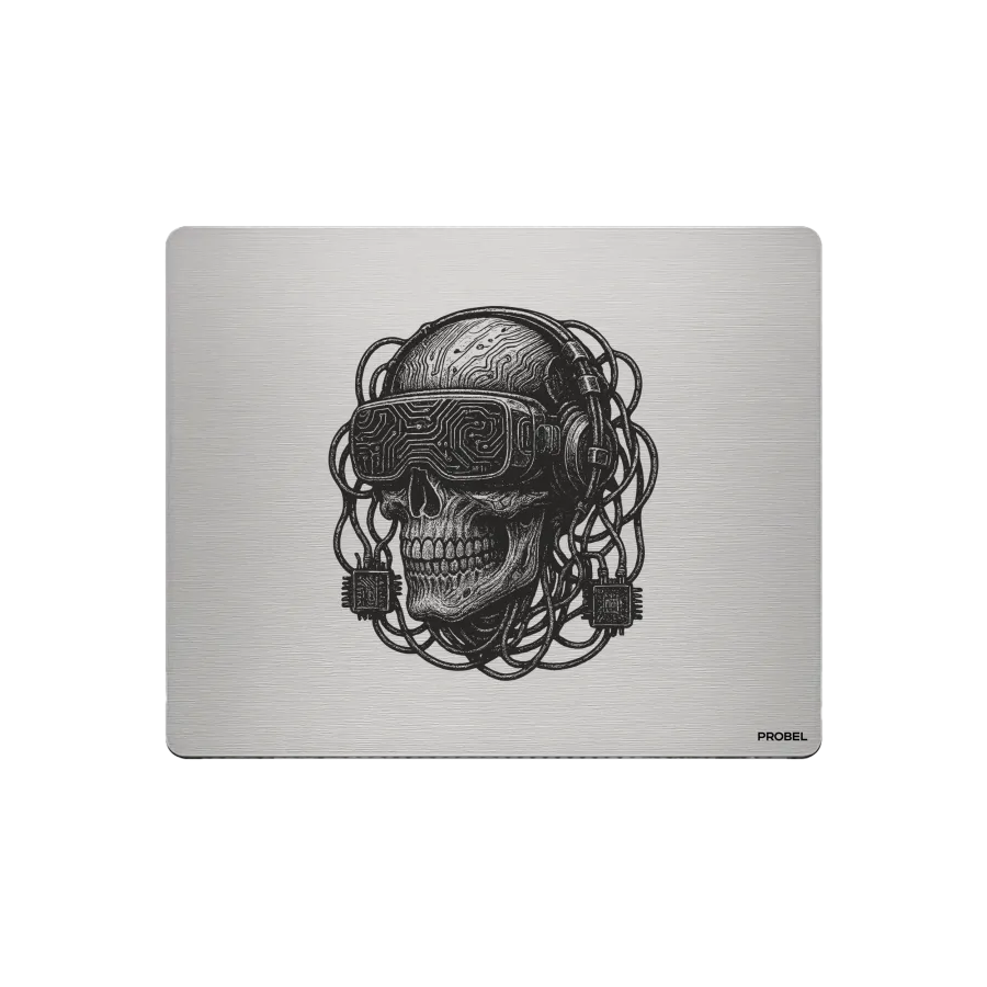 Aluminium-Mousepad – Lasergravur „Cyber VR Skull Nexus“