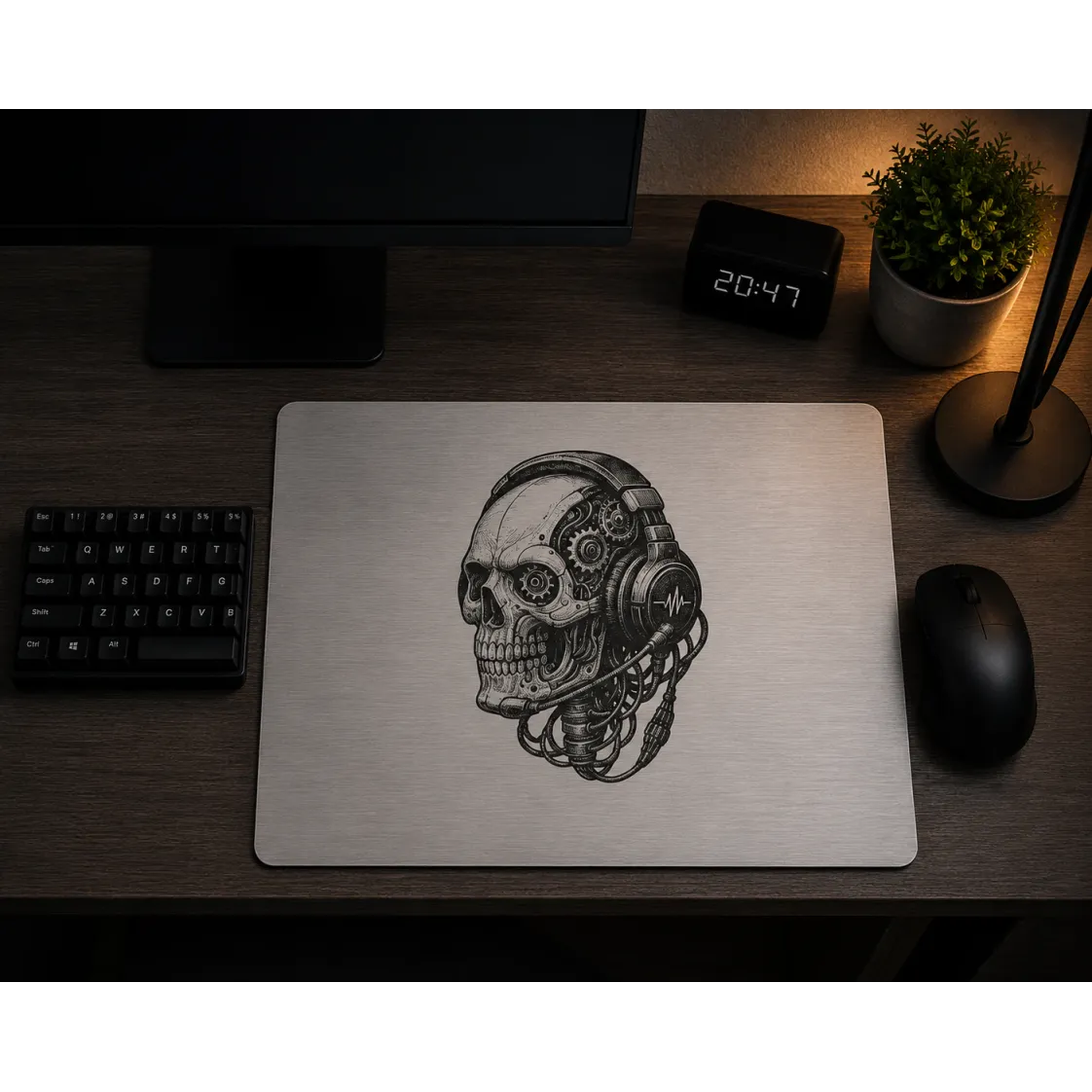 Aluminium-Mousepad probel – Lasergravur „Cyber Skull Operator“