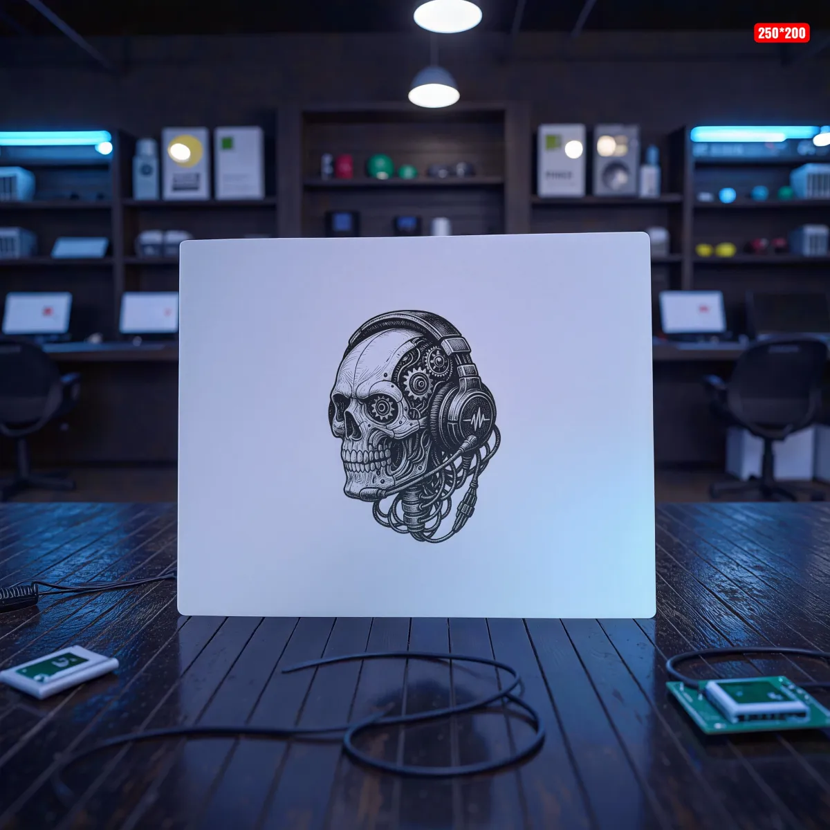 Aluminium-Mousepad probel – Lasergravur „Cyber Skull Operator“