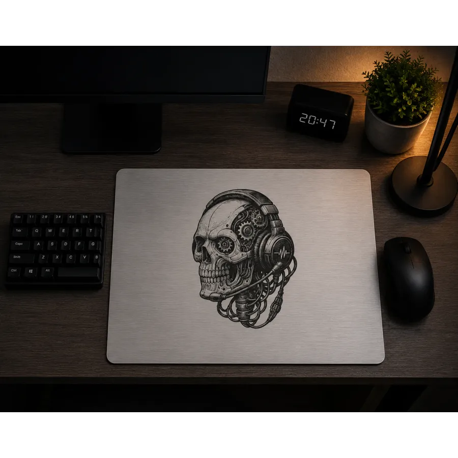 Aluminium-Mousepad probel – Lasergravur „Cyber Skull Operator“