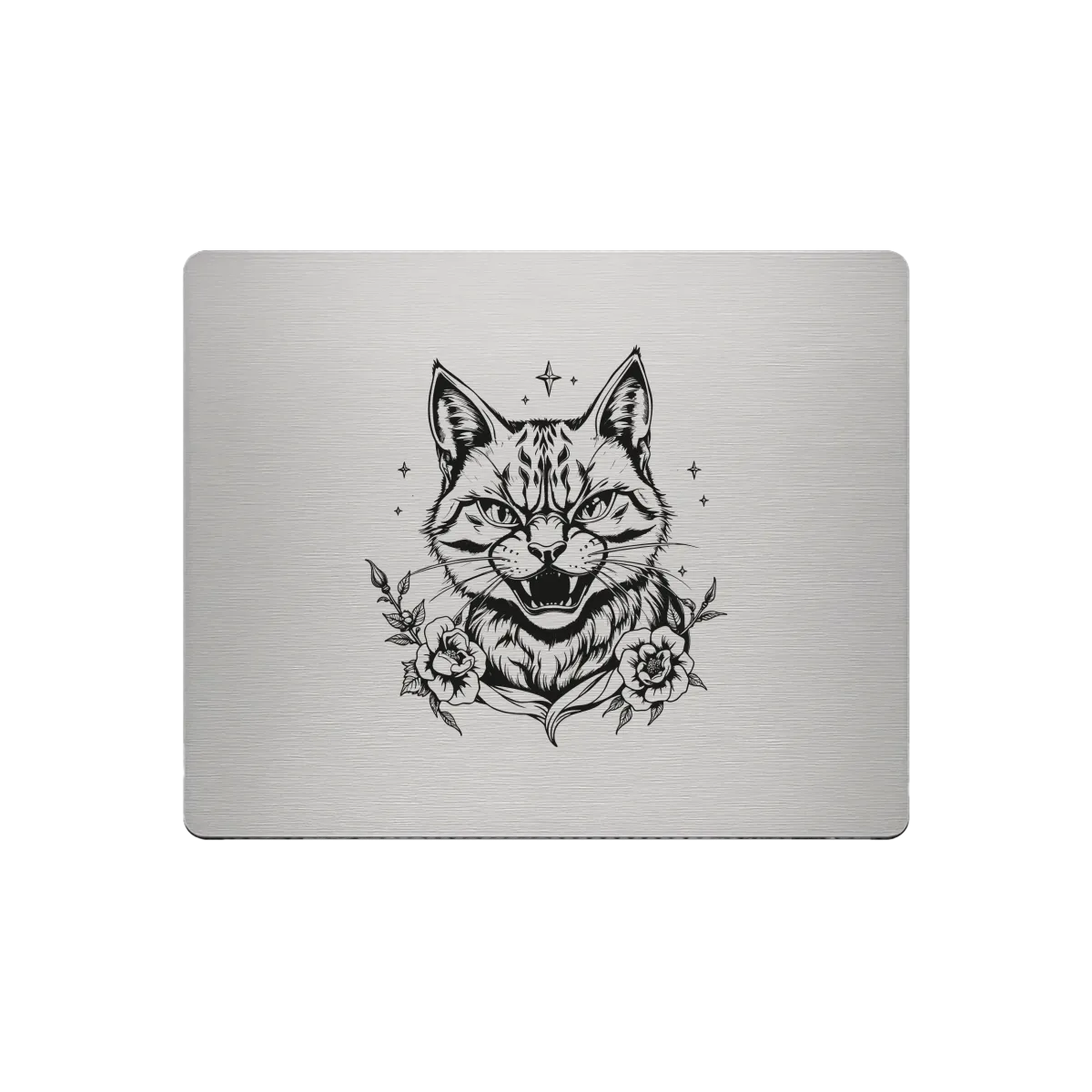 Aluminium-Mousepad – Lasergravur „Wild Bloom Cat“
