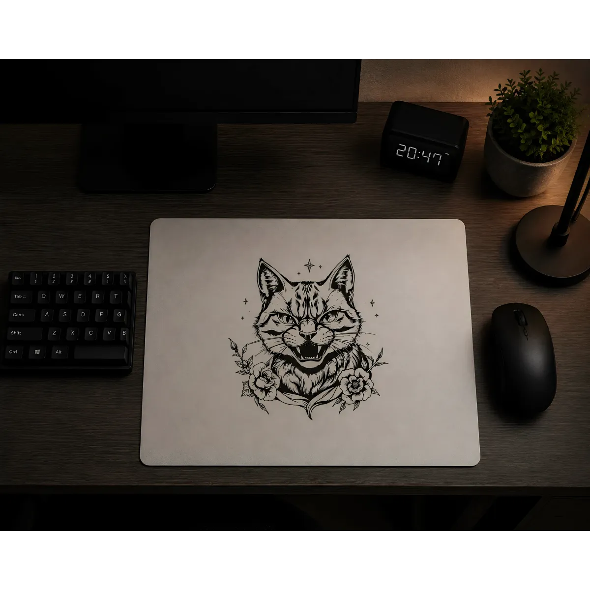 Aluminium-Mousepad – Lasergravur „Wild Bloom Cat“