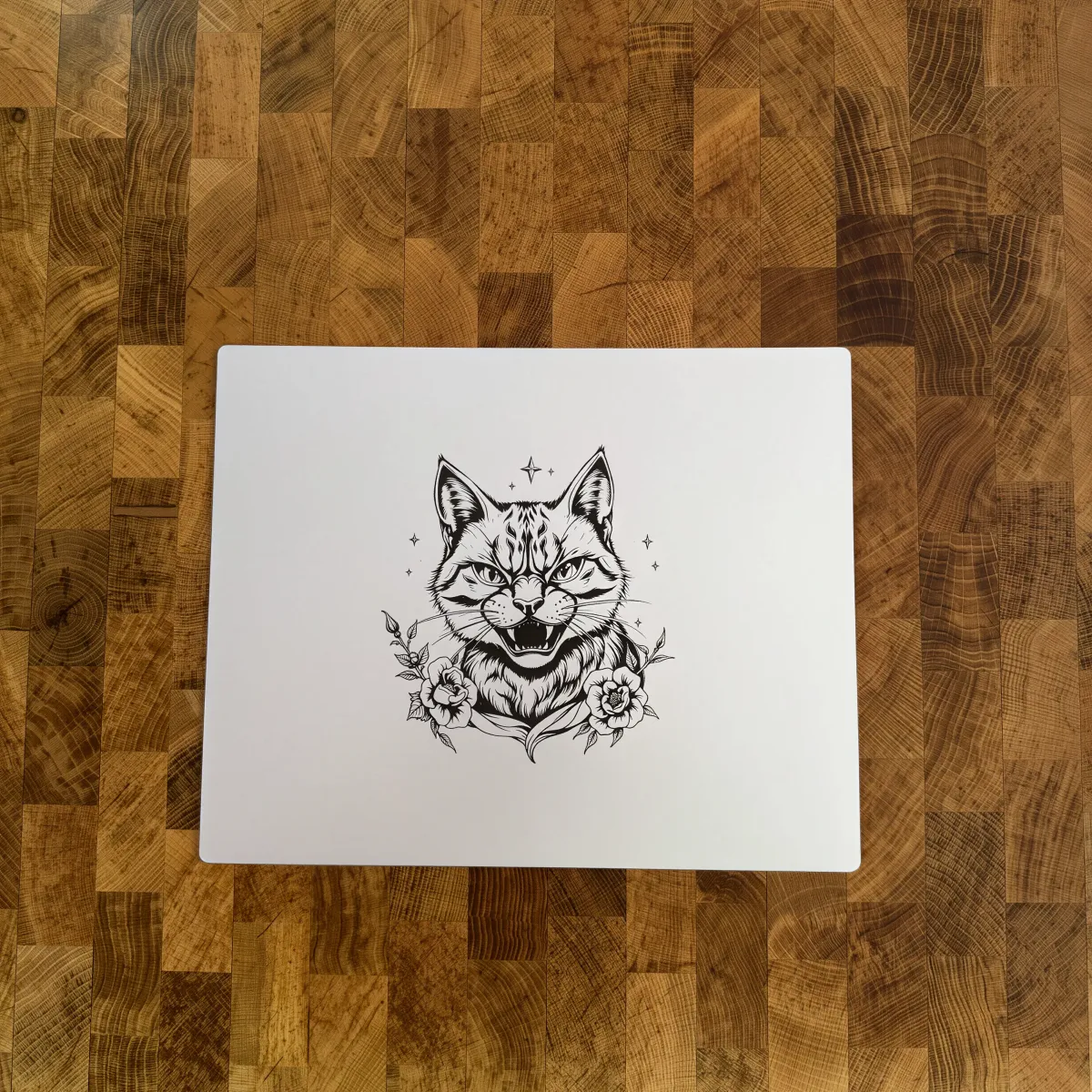 Aluminium-Mousepad – Lasergravur „Wild Bloom Cat“