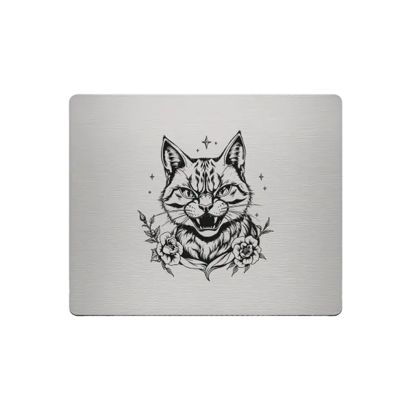 Aluminium-Mousepad – Lasergravur „Wild Bloom Cat“