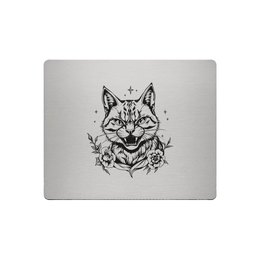 Aluminium-Mousepad – Lasergravur „Wild Bloom Cat“