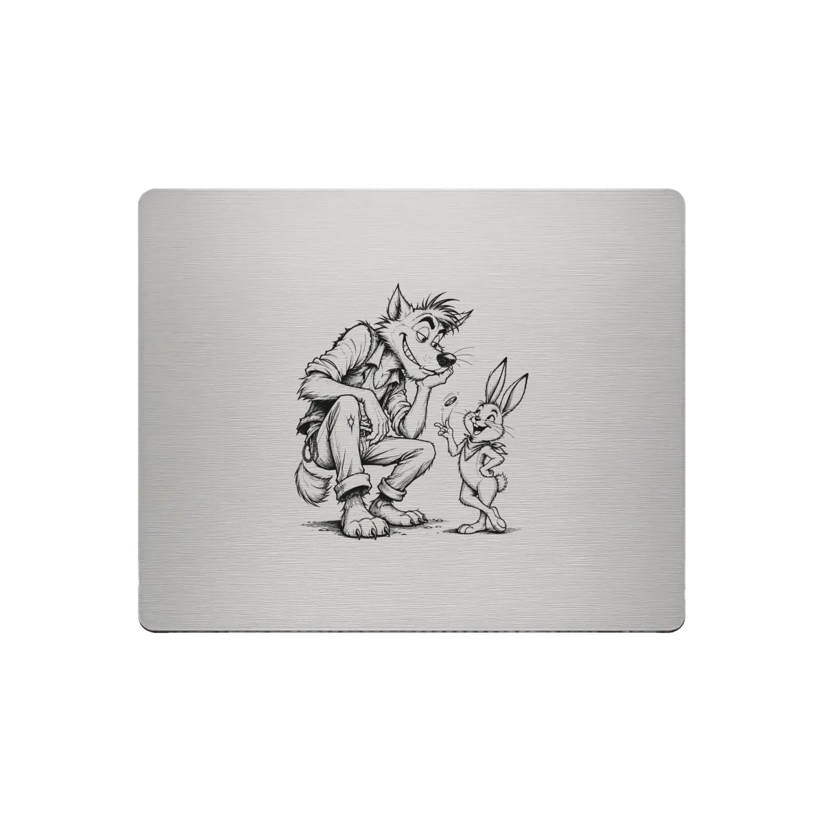Tapis de souris en aluminium – gravure laser "Wolf & Rabbit"