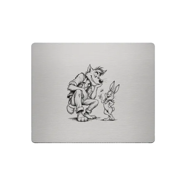 Aluminium Mousepad – Lasergravur "Wolf & Rabbit"