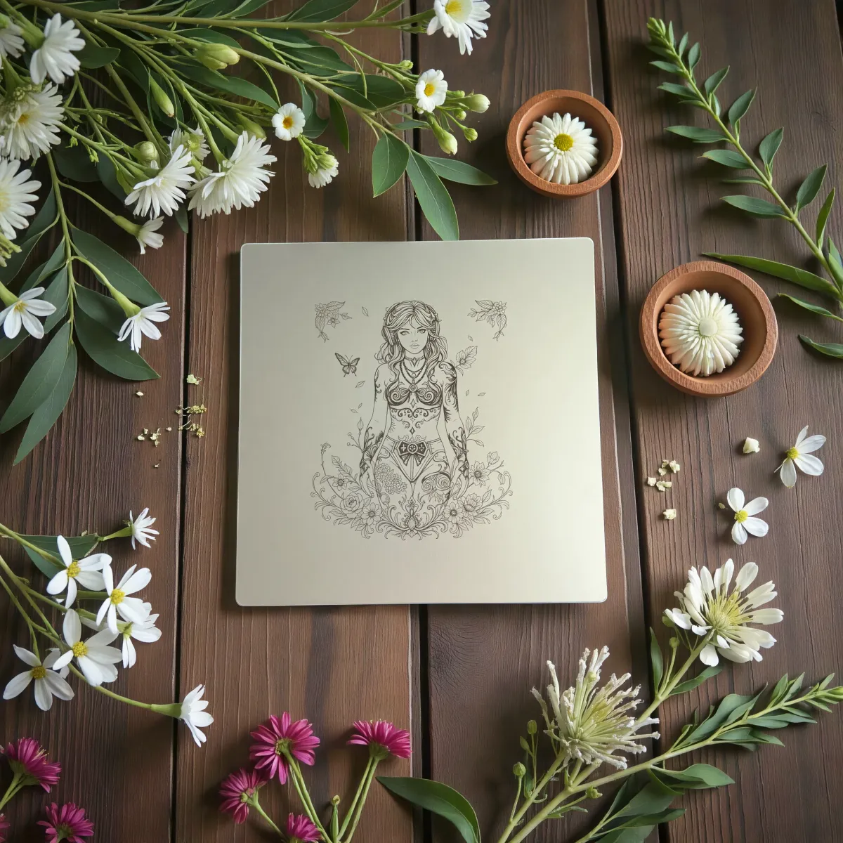 Aluminium Mousepad – Lasergravur "Floral Girl"