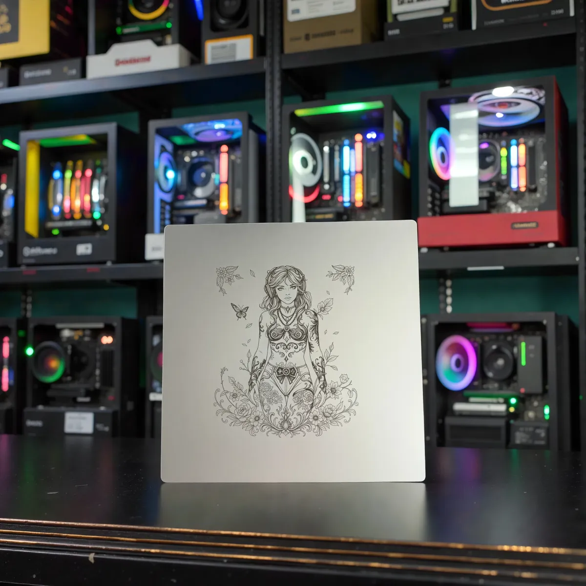 Aluminium Mousepad – Lasergravur "Floral Girl"