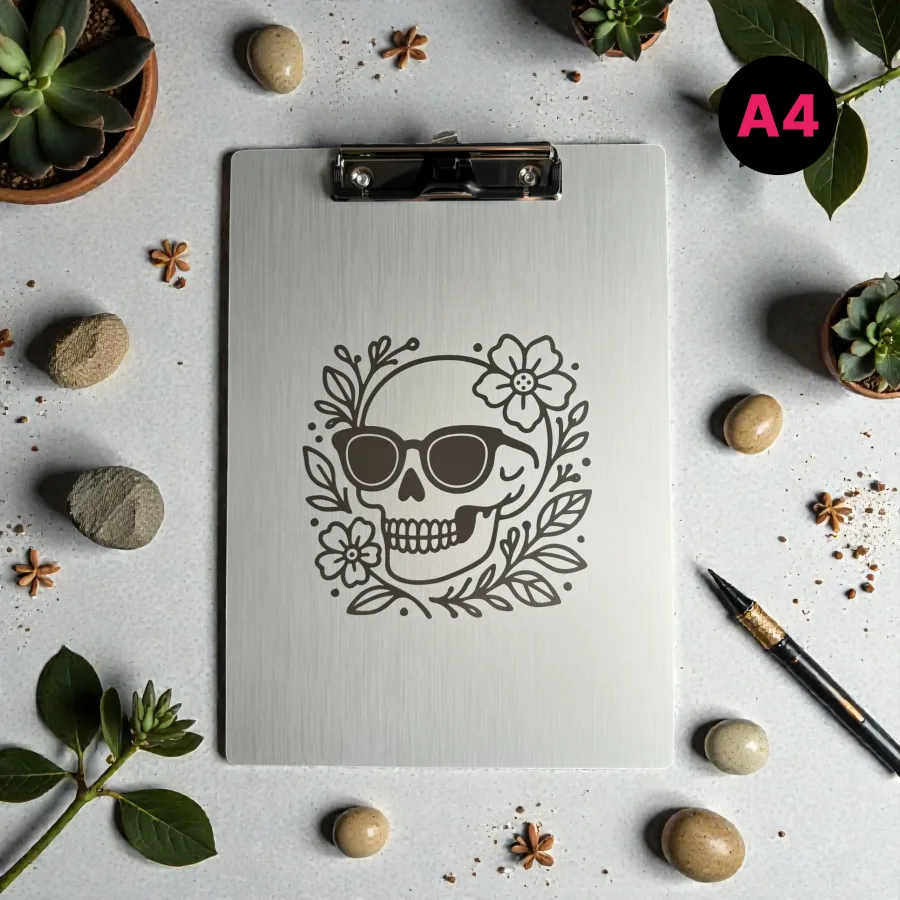 Aluminium-Klemmbrett A4/A5/A6 „Skull Flower“