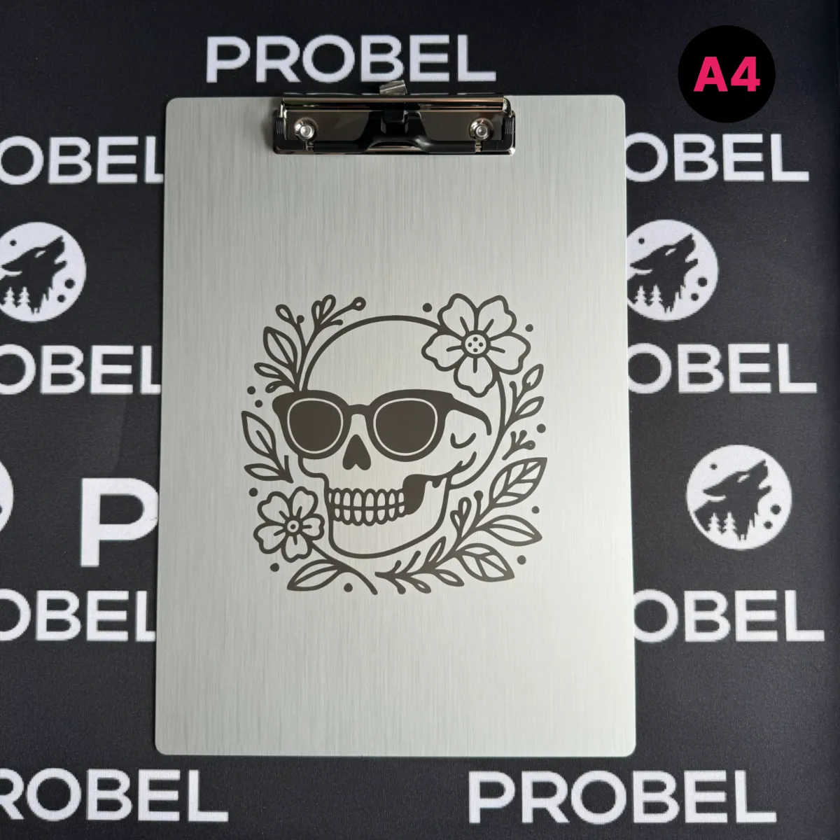 Aluminium Klemmbrett – Skull Flower Motiv – A4 A5 A6